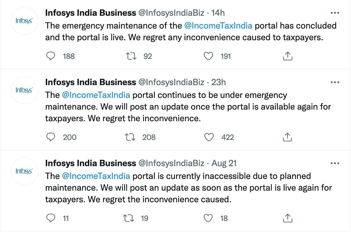 @Infosys_GSTN handle on X showing a sample portal incident report from GSTN.